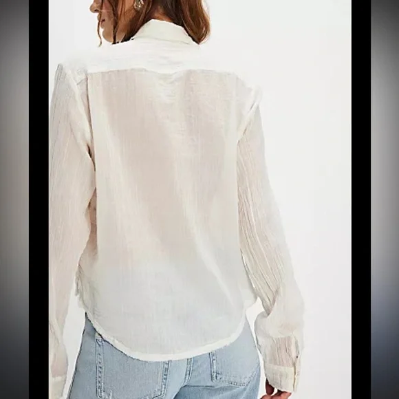 Free People Cream Long Sleeve Relaxed Blouse - Picture 2 of 4